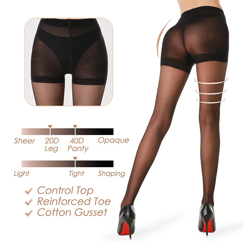 Kave 1 Pairs Plus Size Sheer Tights Black Women Sexy See Through 20D Thin Stocking Elastic High Waist Office Ladies Pantyhose