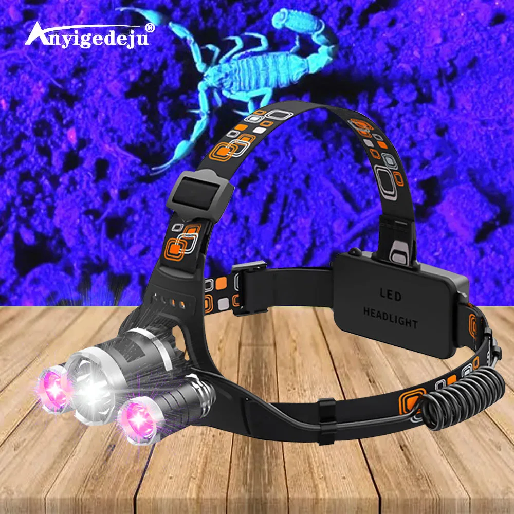 Drop Shipping 3 LED T6 XPE Headlamp UV Light Outdoor Headlight Waterproof USB 18650 Head Lamp Torches Lantern Flashlight Hunting