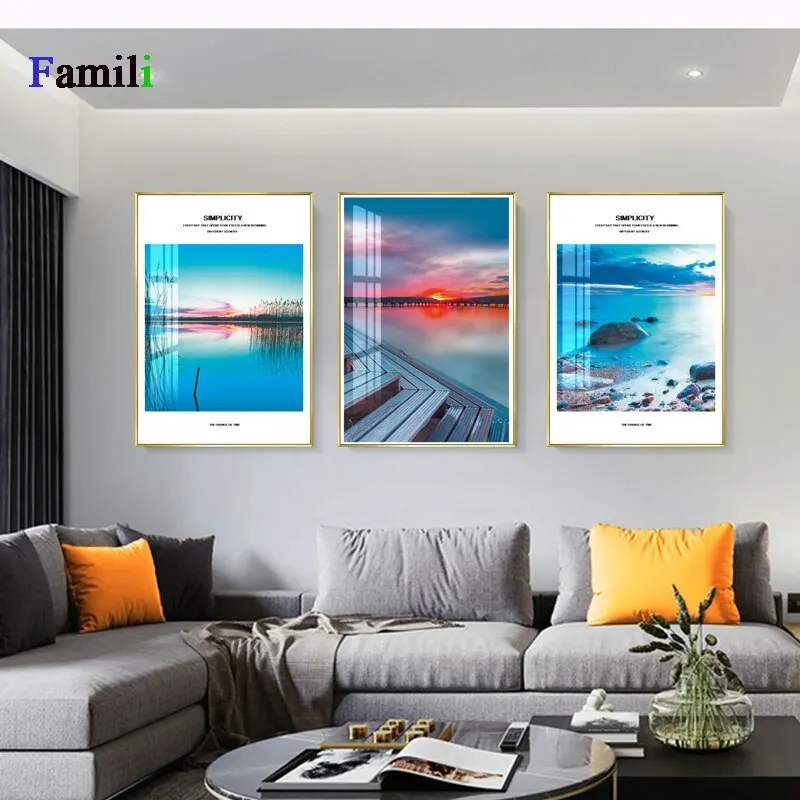 Nordic Seascape Canvas Painting Blue Sea and Sky Wall Art Modern Home Decor Prints for Living Room Coastal Poster Decoration