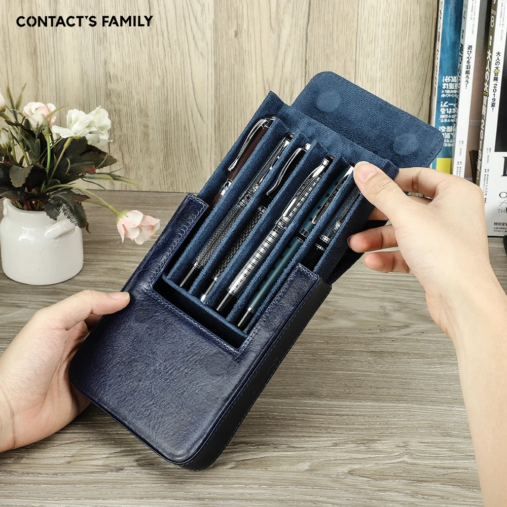 Handgemaakte Vintage Lederen Pen Case Box 6 Slots Pennen Houder Organizer Voor Mannen Office Boy Girl School Pouch Koeienhuid Potlood tas