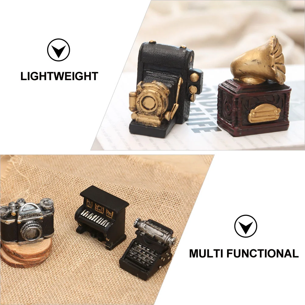 6 Pcs Ornaments Household Resin Mini Crafts Miniature Piano Decor Vintage Figurines Micro Landscape Decorations Camera Room