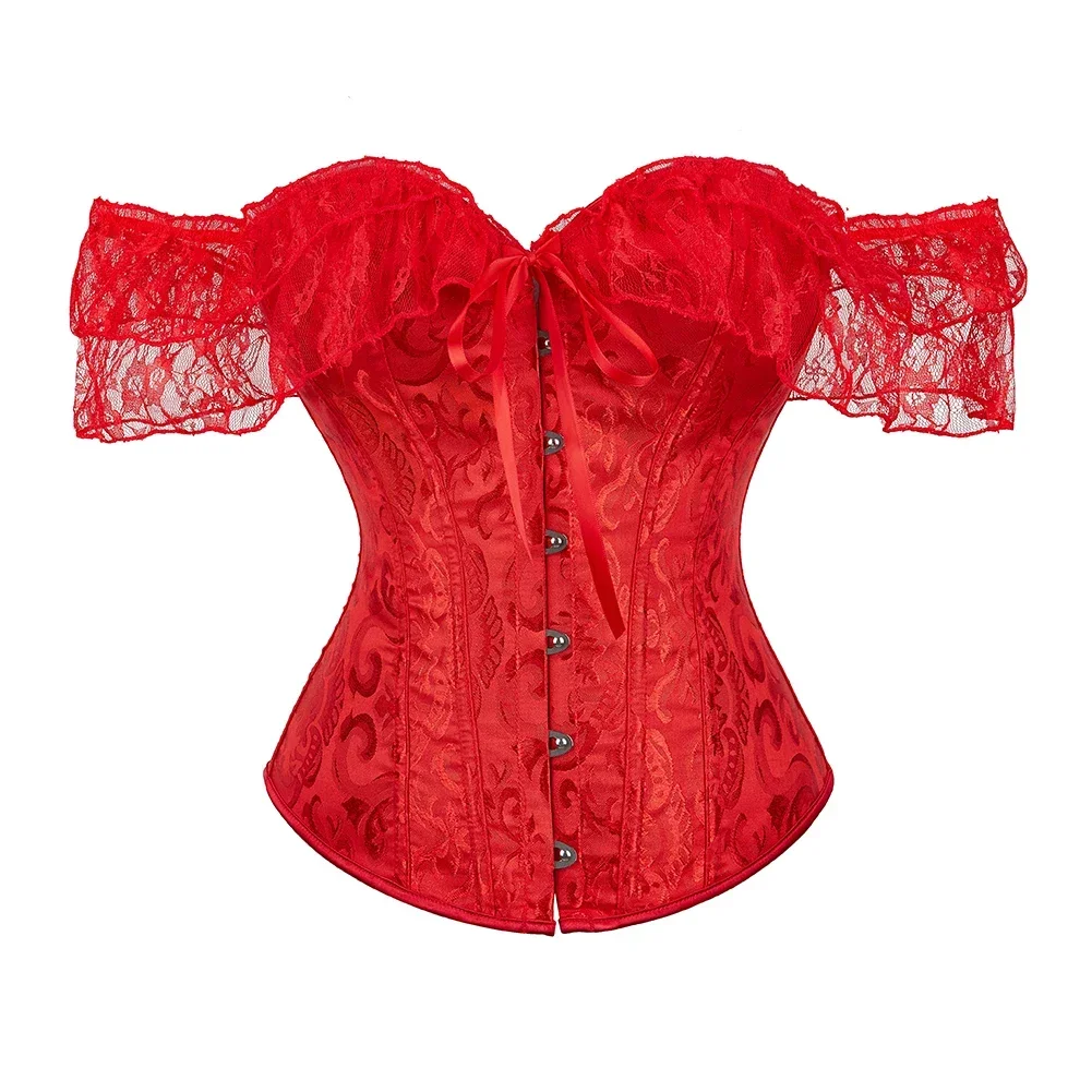 Steampunk Overbust Corset Tops for Women Victorian Vintage Lace Sleeves Chest Binder Bustier Plus Size Lingerie Korset XS-6XL