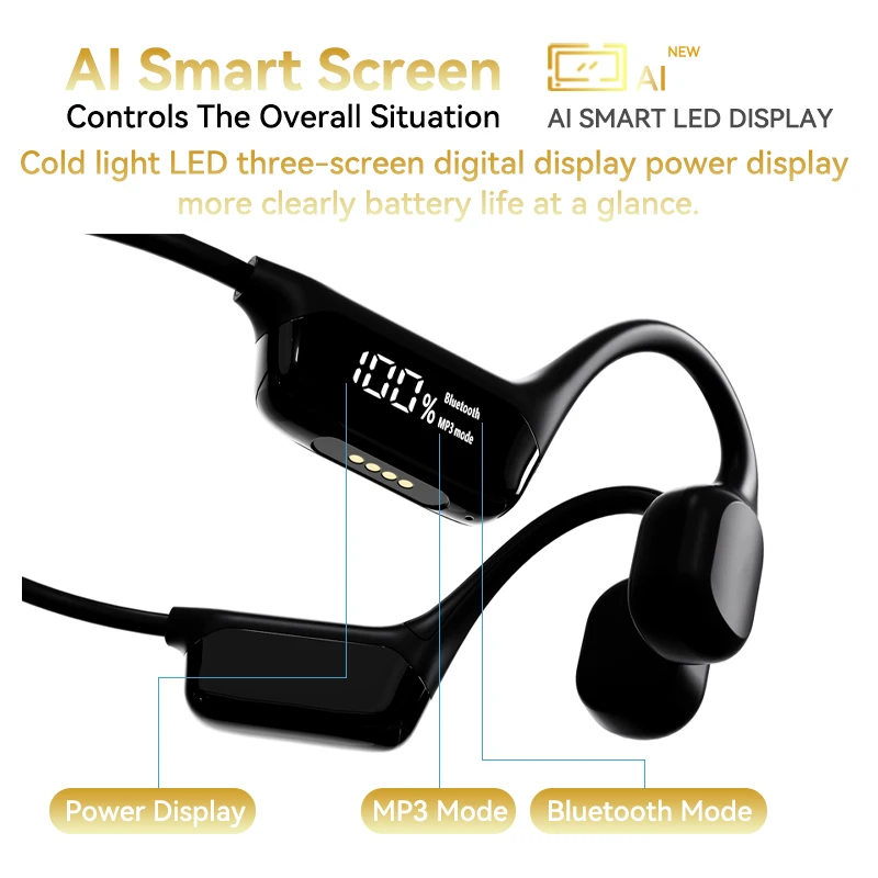 VAORLO Bone Conduction Earphones Bluetooth Wireless IPX8 Waterproof Swimming MP3 Player Hifi Stereo Headphone With Mic Headset