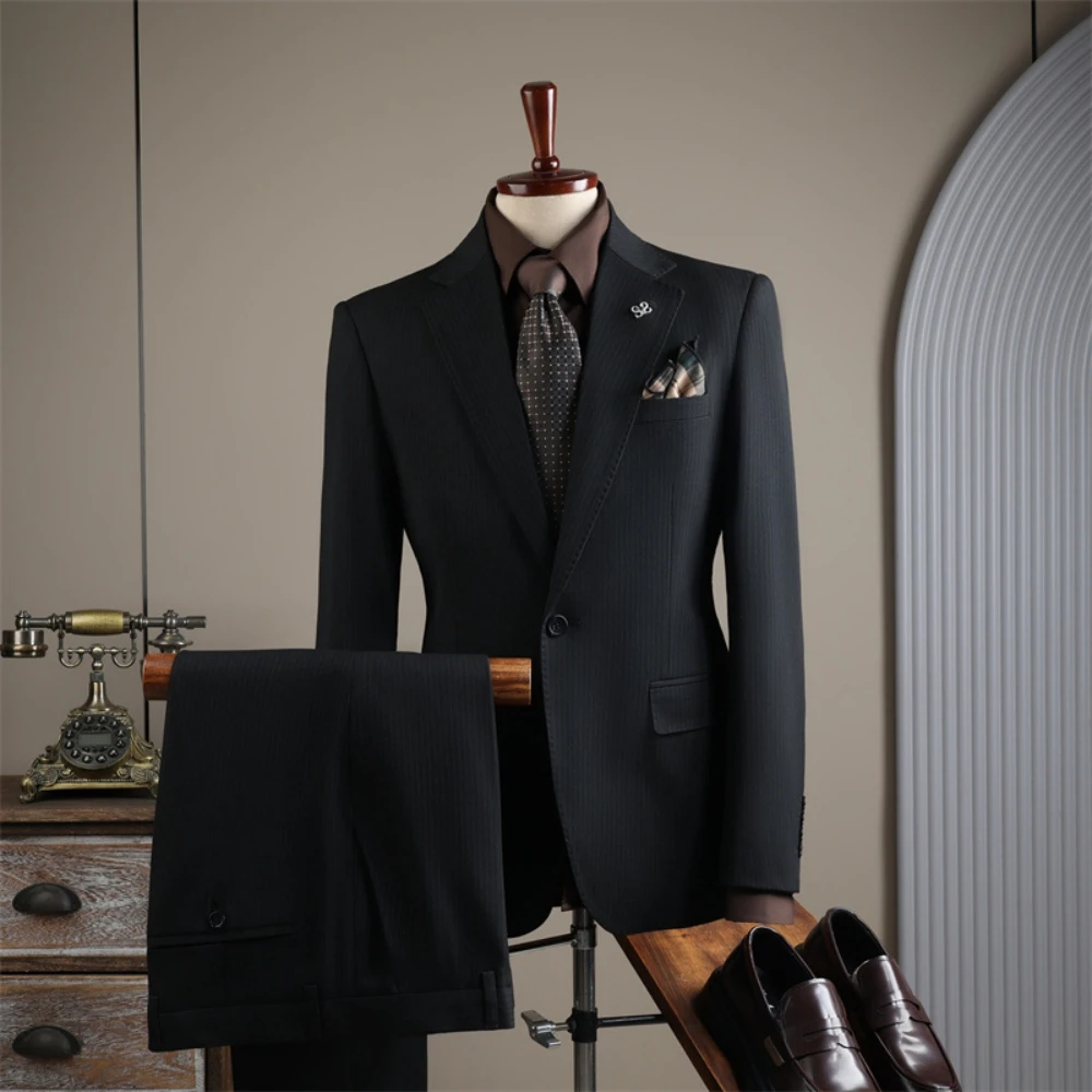 Gentlemanly Handsome Suit Set Blazer Pants 2 Pieces For Men Host Outfit Formal Notched Lapel Men's Suits Performance Tuxedo