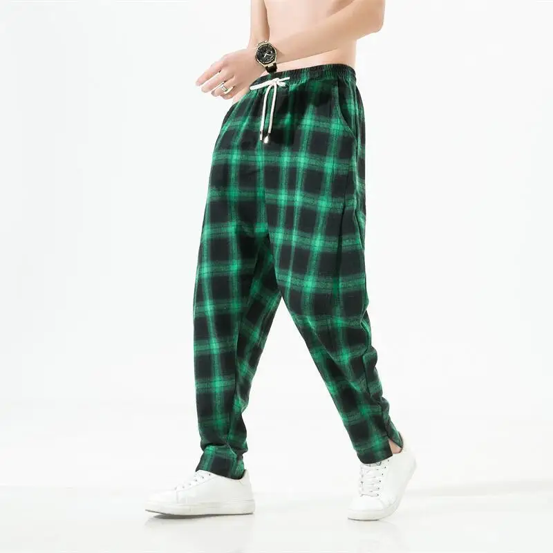 Trousers for Men Check Thin Harem Summer Casual Pants Man Plaid Cotton Fashion 2024 High Quality New in Slacks Original Clothing