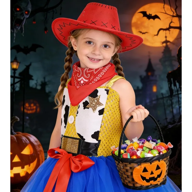 Tutu Dress Halloween Cowgirl Costume for Girls Jessie Princess Costume with Bandana Cowboy Hat Birthday Party Dress Up 2-10Y view 5