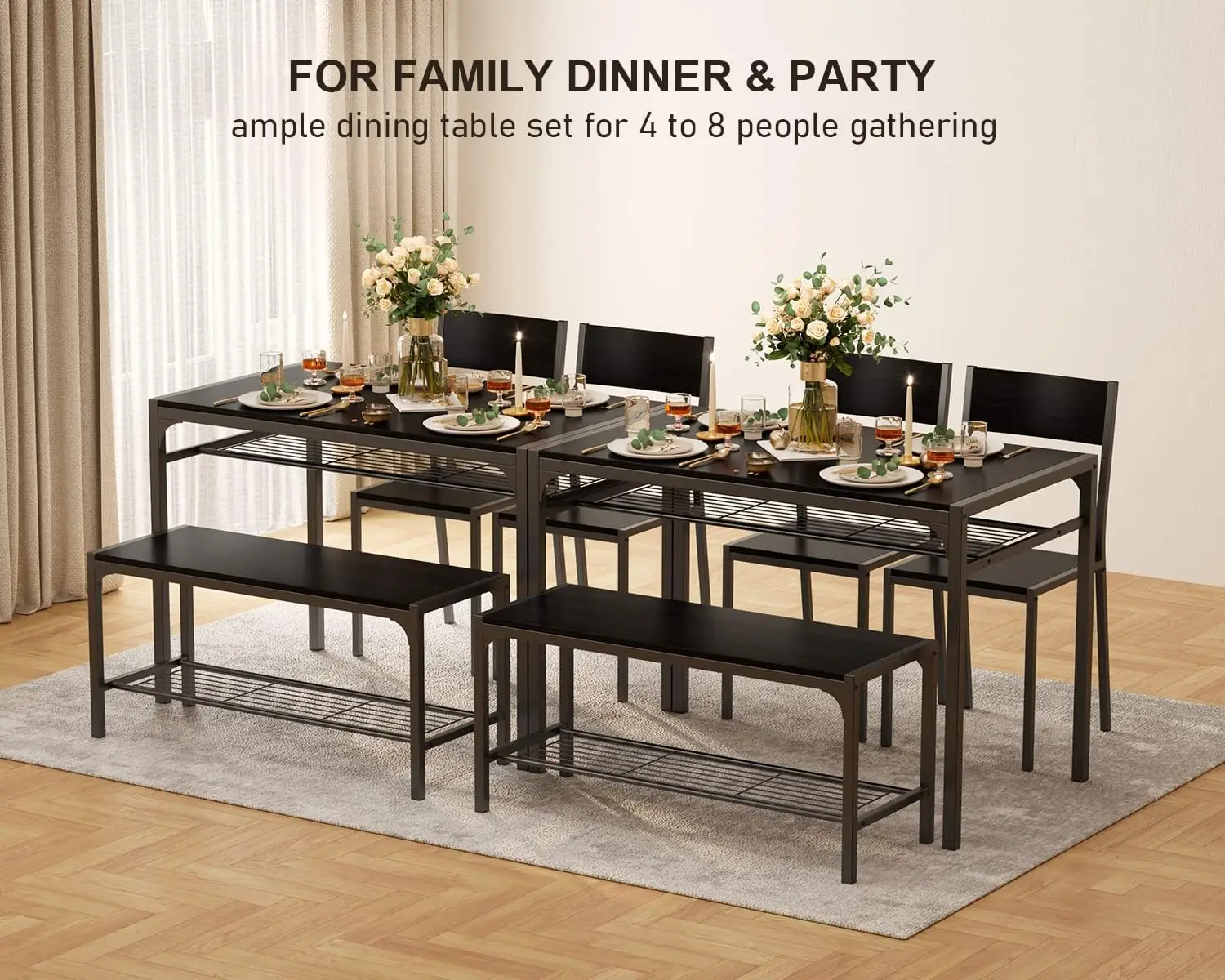 Gizoon Kitchen Table and 2 Chairs for 4 with Bench, 4 Piece Dining Table Set for Small Space, Apartment