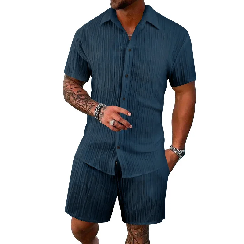 2024 Europe and the United States Summer Hot Men\'s Shirts Casual Fashion Simple Loose Short Sleeve Shorts Beach Suit