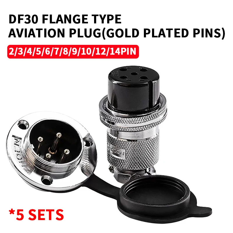 5sets M30 DF30 GX30 flange mounting 3-hole fixing aviation connector plug&socket 2Pin 3/4/5/6/7/8/910/11/12/14pin connectors