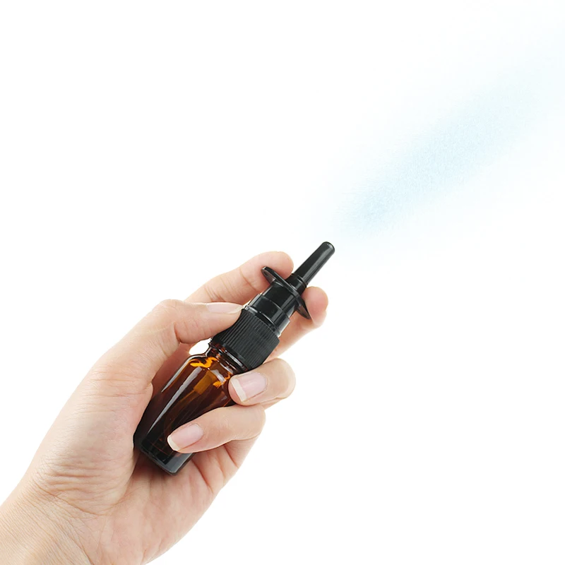 10/20/30 pces 5ml 10ml 15ml 20ml 30ml vazio vidro âmbar spray nasal garrafa de medicina com fino preto à prova de vazamento névoa pulverizador nasal