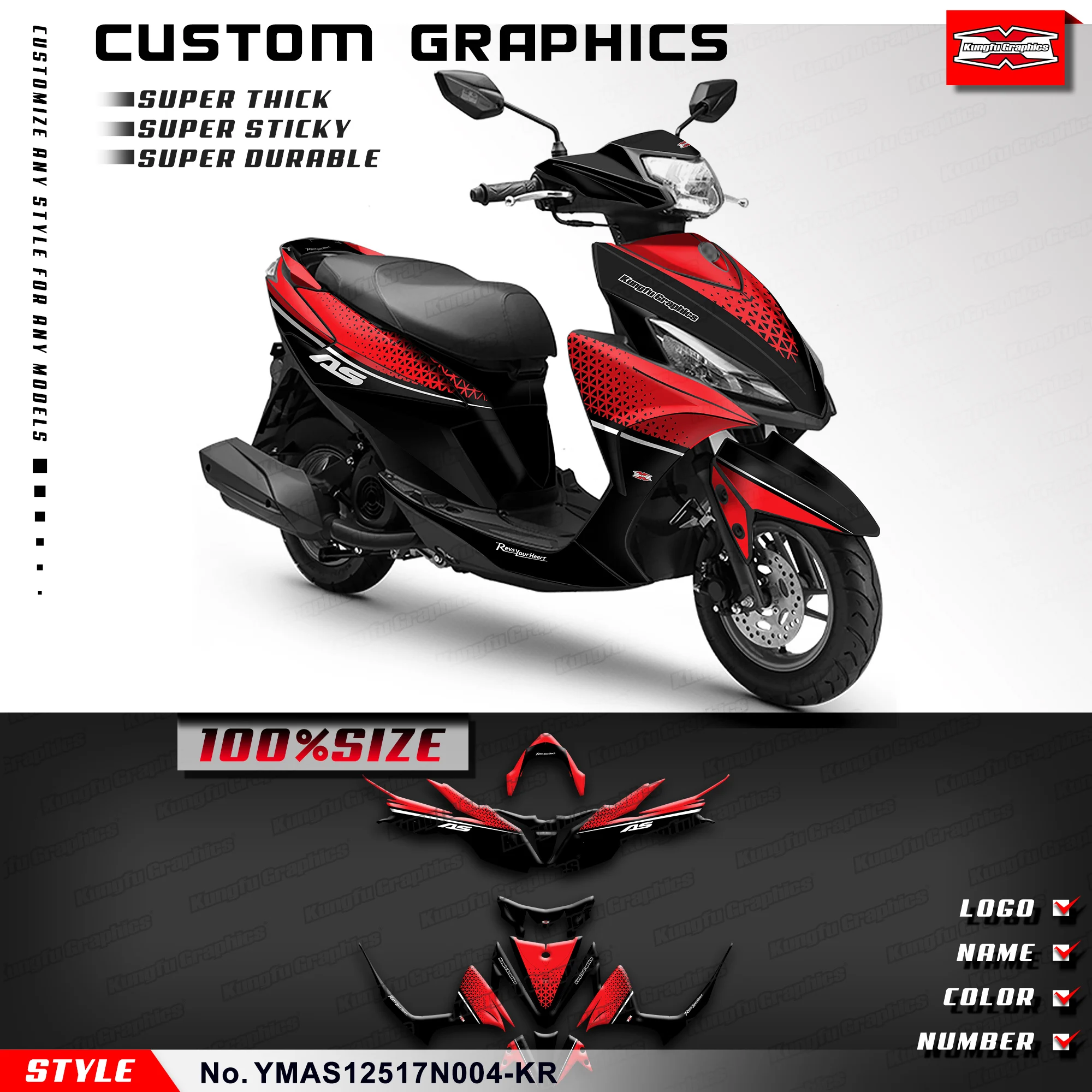 KUNGFU GRAPHICS Graphic Kit Durable Sticker for Yamaha AS125 AS 125 2017 2018 2019 2020 2021,Restyled, YMAS12517N004-KR