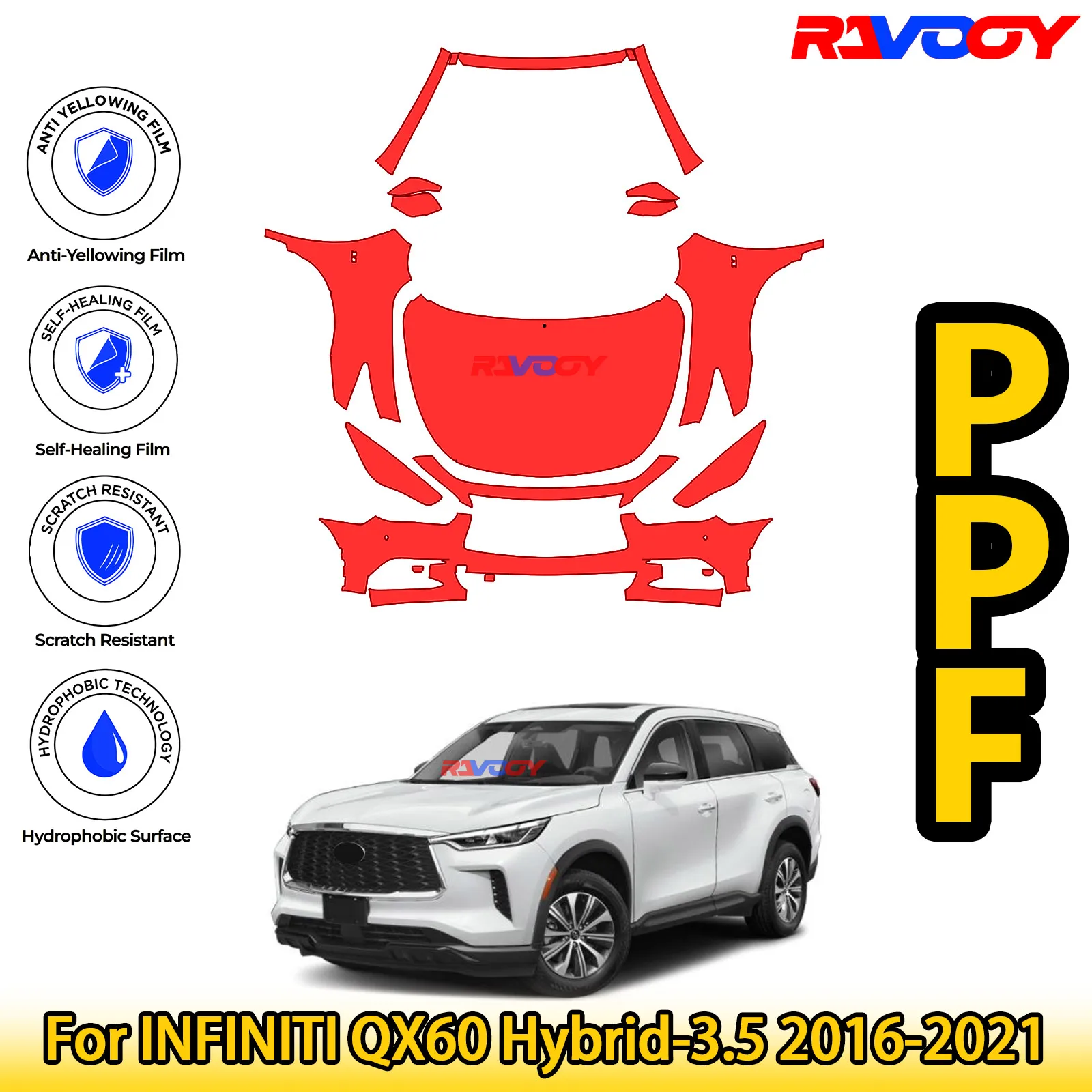 

For INFINITI QX60 Hybrid-3.5 2016-2021 Glossy Matte Black Precut front PPF Kit Paint Protection Film