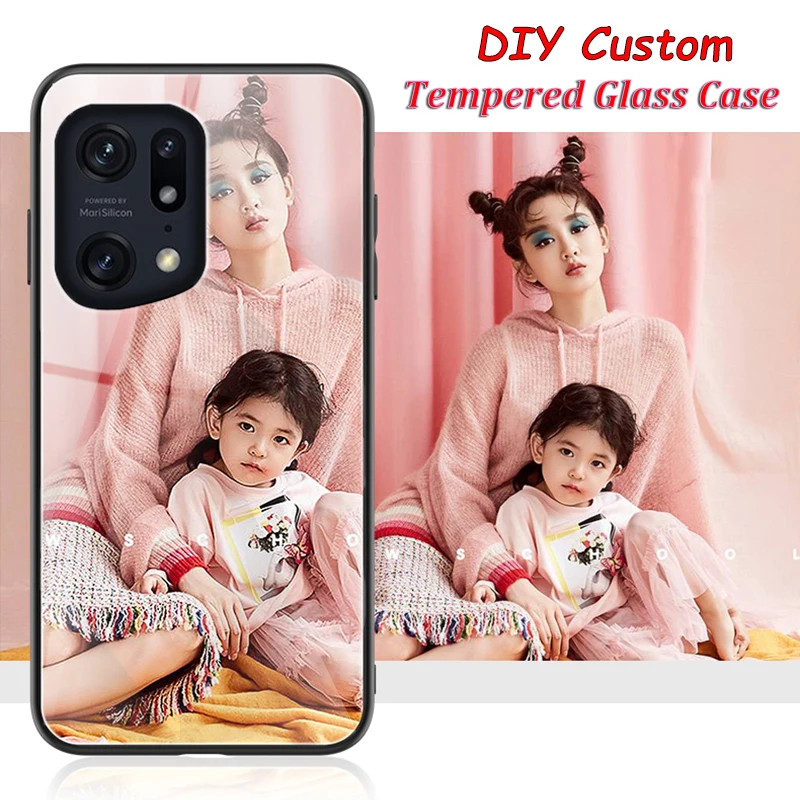 DIY Tempered Glass Case for OPPO Find X6 X5 Lite X3 X2 Neo Pro Reno 7 5 4Z 4 A96 A56 A53 A91 A94 Realme 6 GT X7 C55 Custom Cover