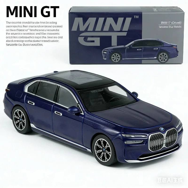 

Модель автомобиля MINI GT 1:64 BMW i7 xDrive60 Tanzanite из сплава, реалистичная, для мальчиков, подарок на праздник, коллекционный предмет для взрослых, украшение для дома.