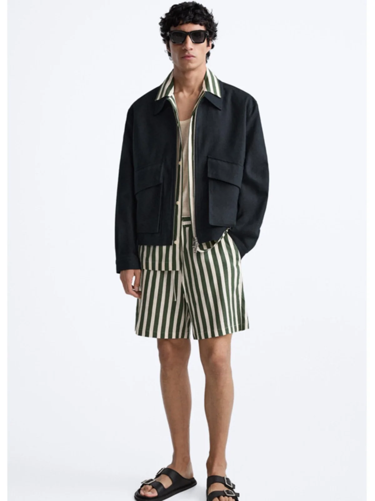 

Autumn New Men's Slim Fit Casual Texture Jaet Straight Leg ket Decorated Outerwear Youth Trend Cotton Long Sve Zipper