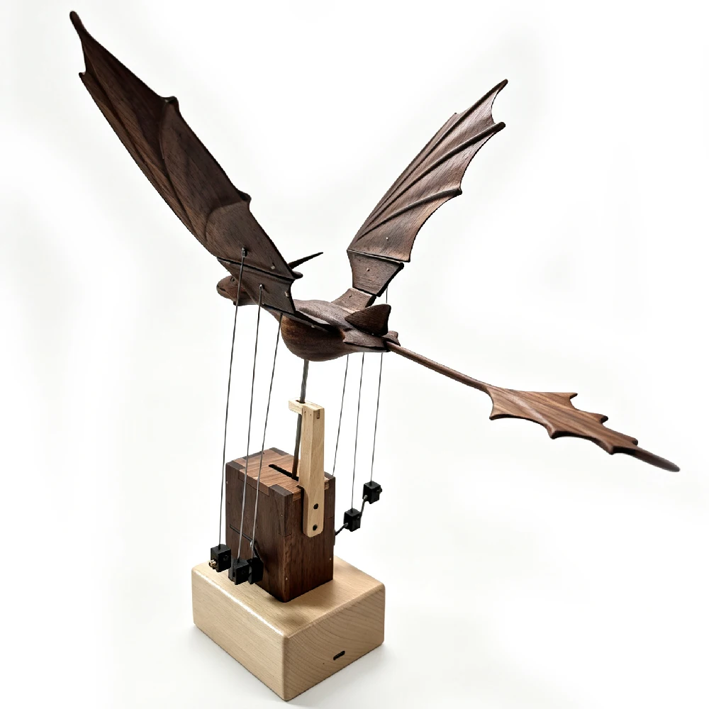 1PCS Wooden Fire-Breathing Dragon Model, Handmade Wooden Electric Western Mythical Animated Flying Creature, Desktop Relaxation