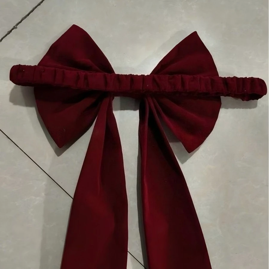 Christmas wine red chair cover decoration large bow elastic strap no installation holiday party chair back flower