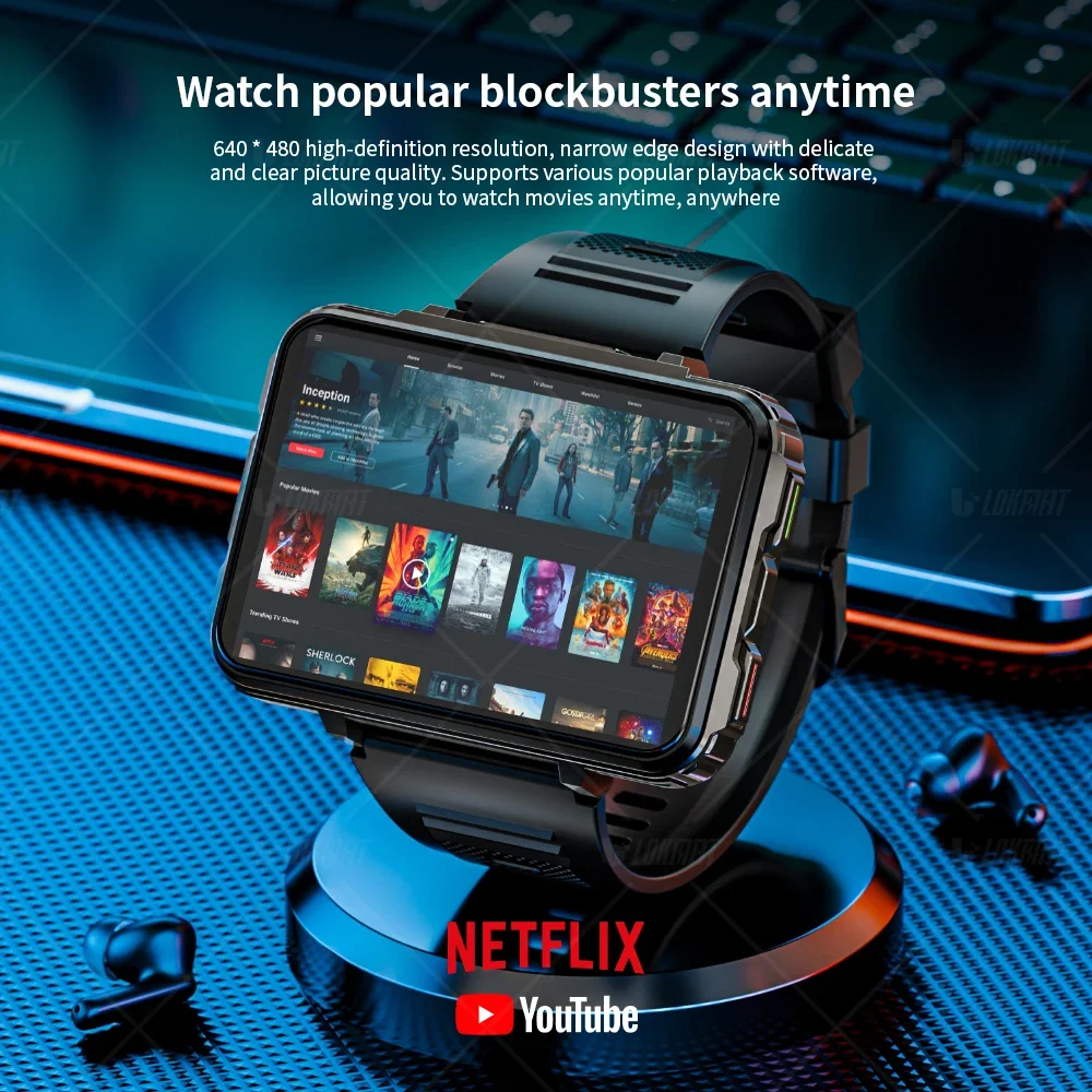 LOKMAT APPLLP 5 MAX Android Watch Phone Square Big Screen Wifi 4G Calls Smartwatches Dual Camera with Flashlight Gaming Watch