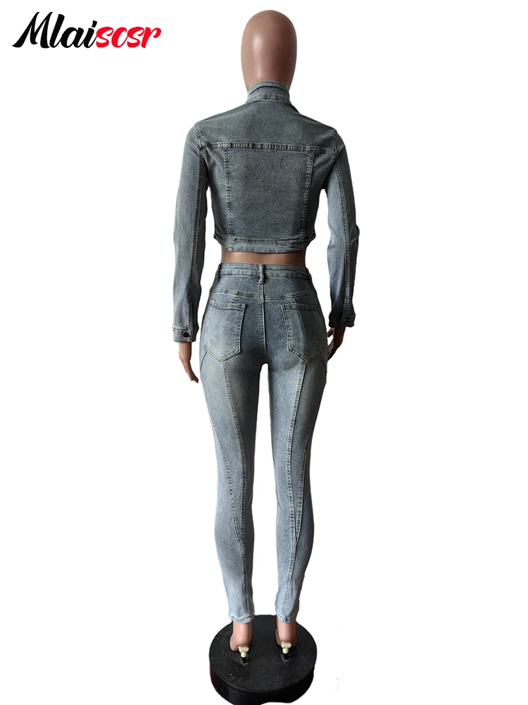 Mlaiscsr New Slim Zip Jackets and Jeans Pant Sets for Women 2 Piece Clothing Sexy Stretch Denim Matching Outfit Y2k Streetwear