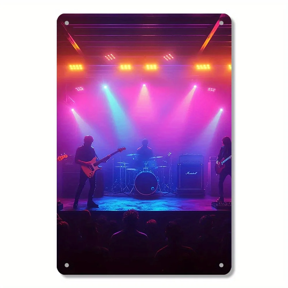 Panneau en aluminium « Neon Rock », art mural rectangulaire, plaque décorative pour groupe de musique, pour la maison, le bar, le café, le garage, éclairage de scène vibrant