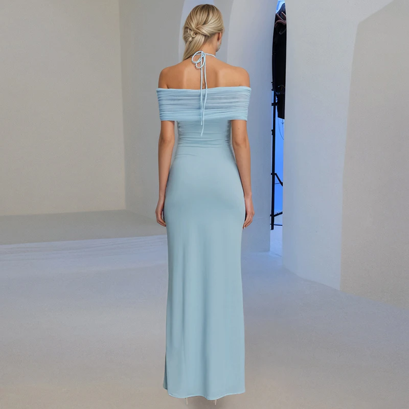 CUTENOVA femmes tempérament frais maille Patchwork cou cravate maigre insérer épaule Camisole taille haute a-ligne robes longues