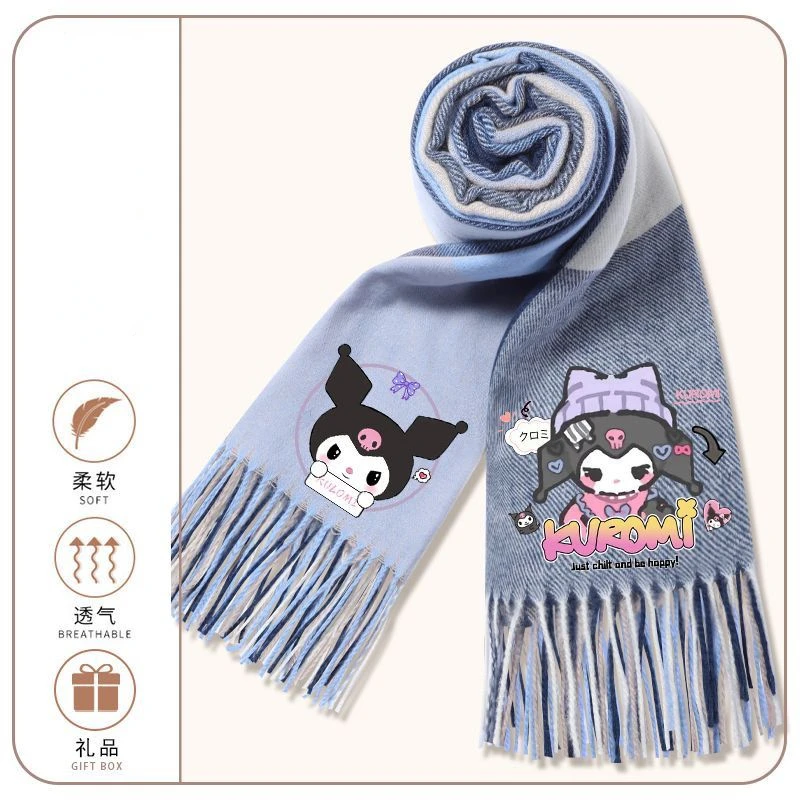 Sanrio animation peripheral Kawaii Kuromi scarf winter creative girls warm cashmere thickened velvet scarf shawl gift wholesale