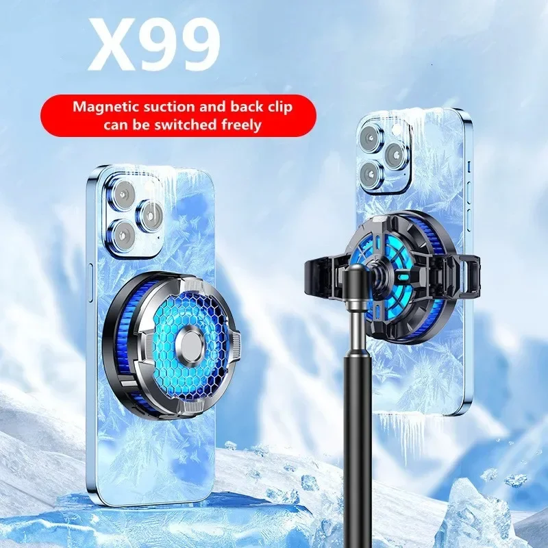 

X99 Mobile Phone Cooler Semiconductor Magnetic/Back-clip 2 IN 1 Fan Radiator For IOS Android PUBG Live Streaming Cool Heat Sink