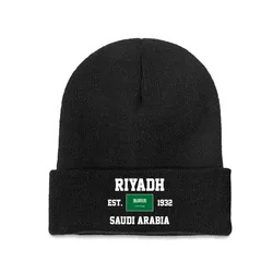 Saudi Arabia EST.1932 Riyadh Capital Men Women Unisex Knitted Hat Winter Autumn Print Beanie Cap Warm Bonnet