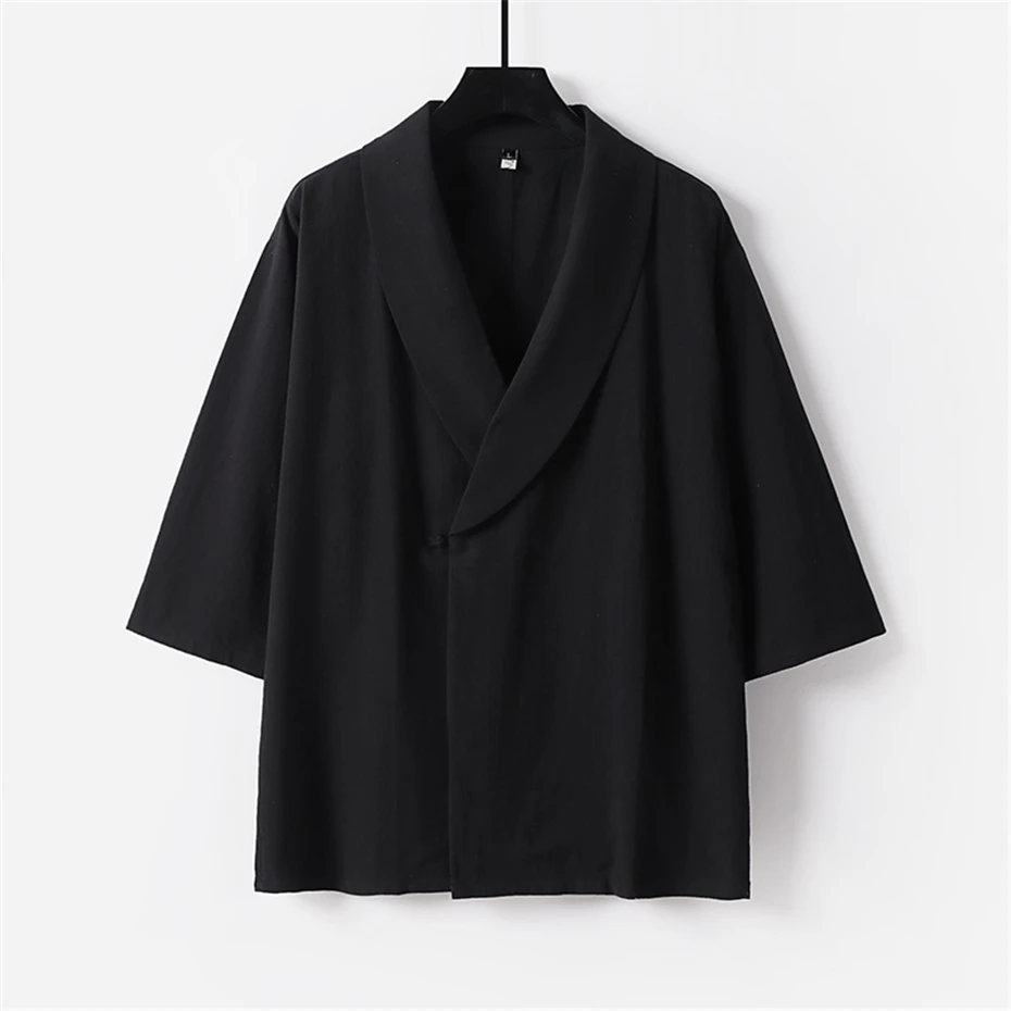 Chinese Style Linen Shirts Men 9XL Plus Size Shirts Solid Color Fashion Casual Seven Quarter Sleeved Shirt Male Big Size 9XL