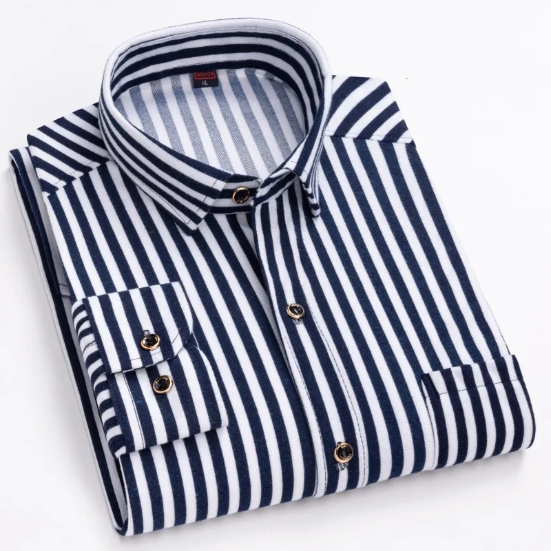 

Spring Autumn Men's Turn-down Collar Striped Button Long Sleeved Solid T-shirt Shirt Cardigan Coat Fashion Casual Formal Tops