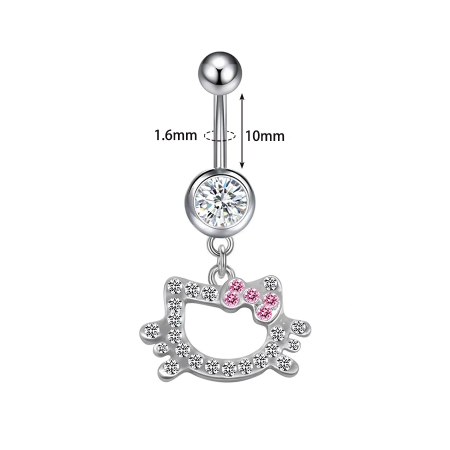 1Pc Belly Button Ring For Women Trendy Pink Butterfly Cute Cat Design Sexy Fashion Navel Rings Stainless Steel Piercing Jewelry