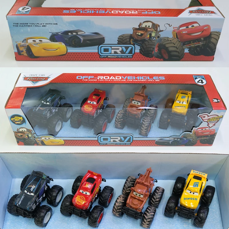 

Новый набор из 4 предметов Pixar Cars Off Road Vehicle Pullback Cars Lightning Mcqueen Mater из сплава/пластика, набор автомобилей для детей, подарочная игрушка для мальчиков