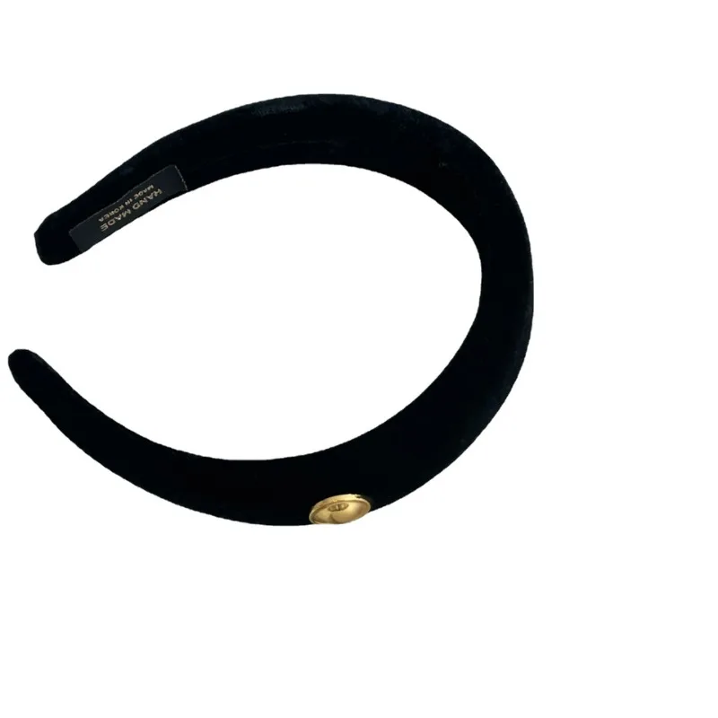 Korean Style Black with Golden Buckle Velvet Headband High-Grade Head Band to Make round Face Thin-Looked Retro Hair Accessories