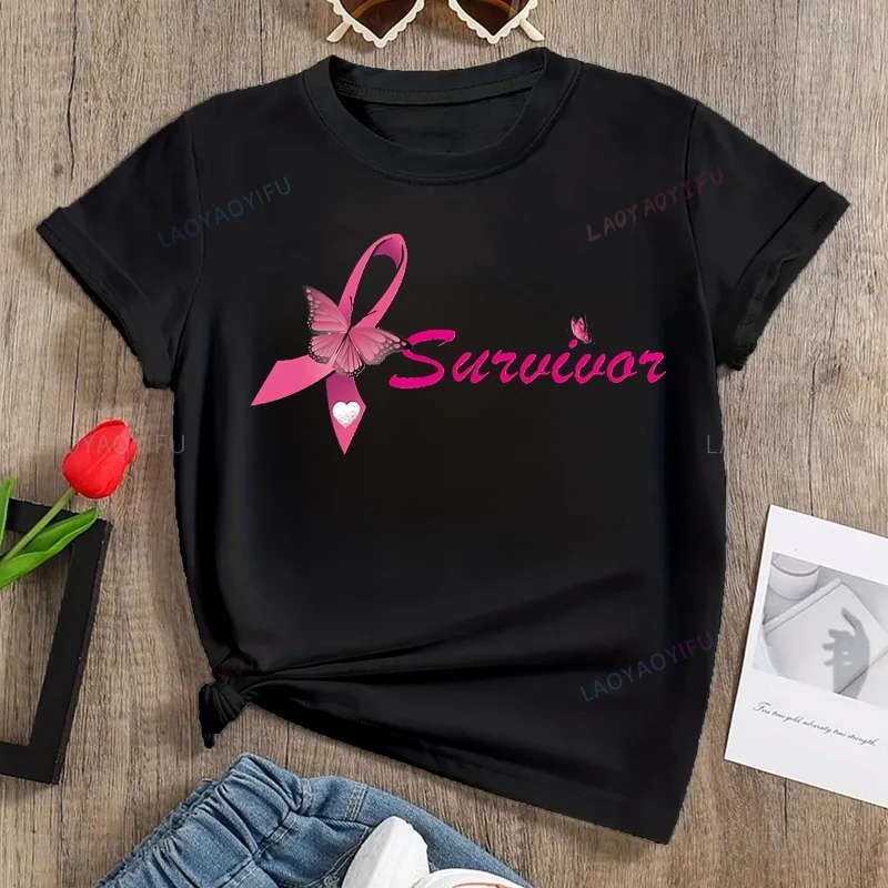 Breast Cancer Awareness Printed T-shirt, Spring/Summer Casual Loose Top, Caring for Women's Health, Women's Casual Cotton Shirt