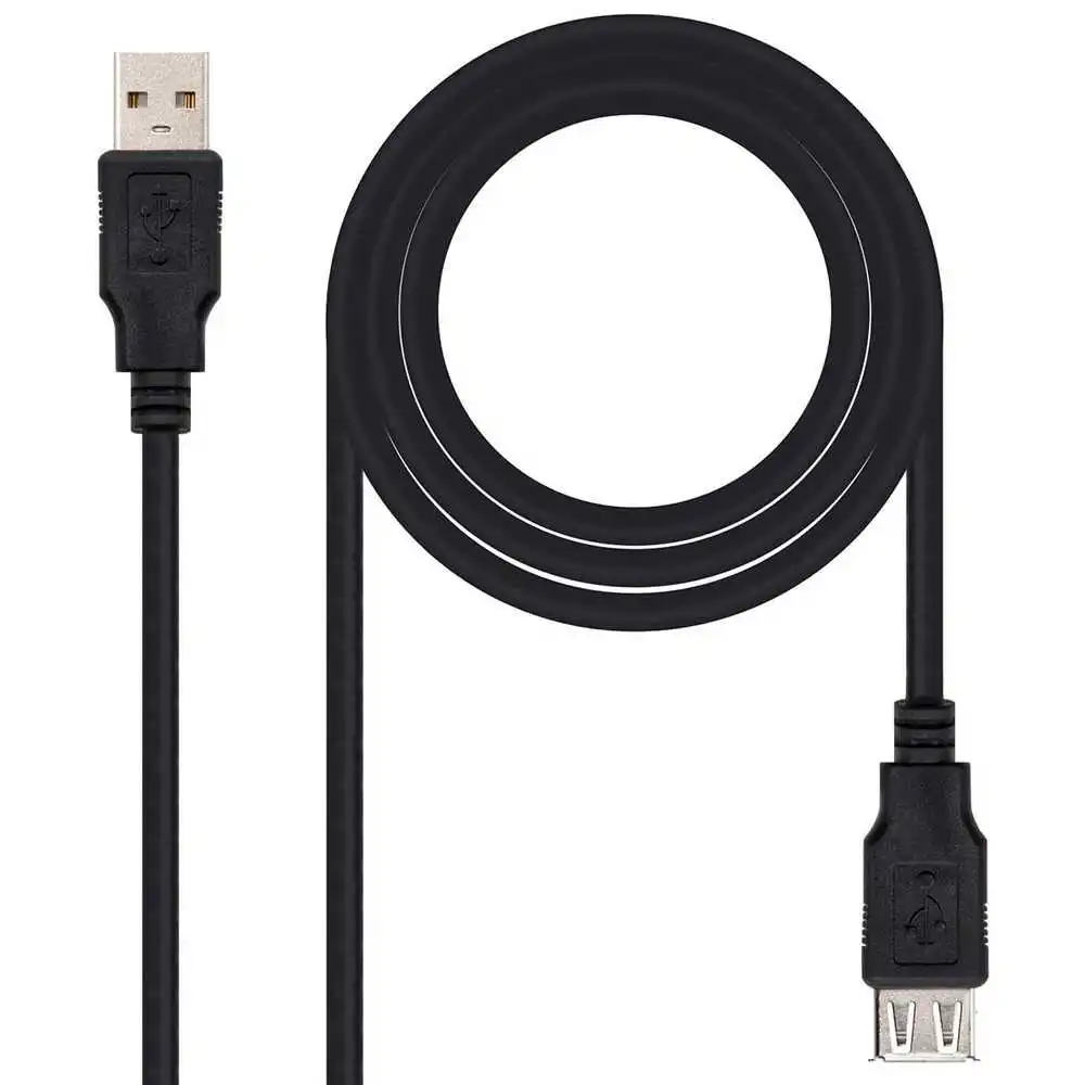 Nanocable 10.01.0202-BK 1m USB 2.0 Type A Male to Female Extension Cable Black Lead Extender for PC Laptop Printer