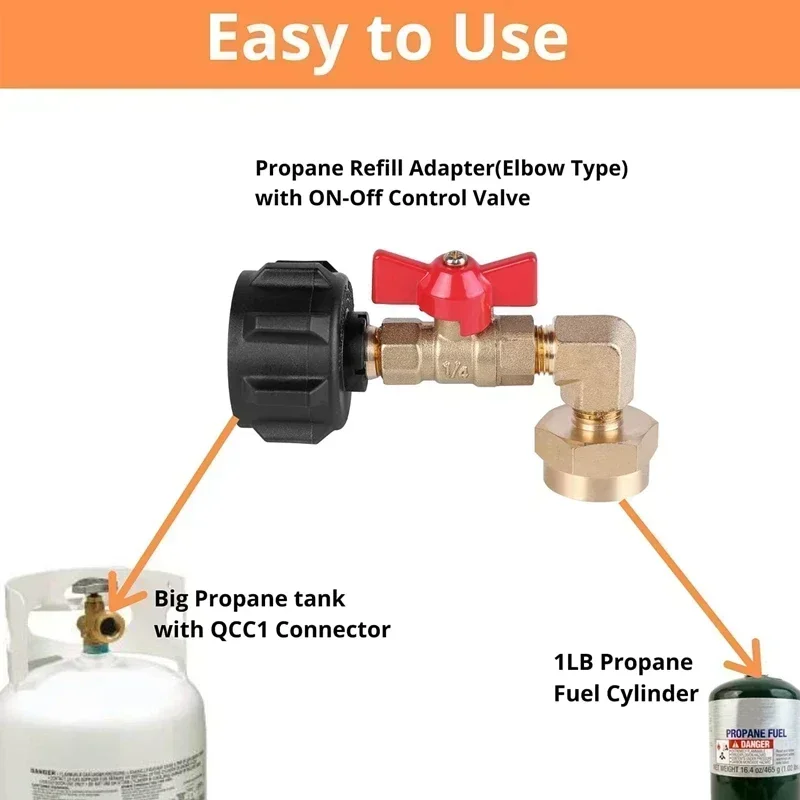 QCC1 Propane Refill Elbow Adapter,90 Degrees Propane Refill Pressure Adapter with ON-Off Valve for 1LB Tank Cylinder