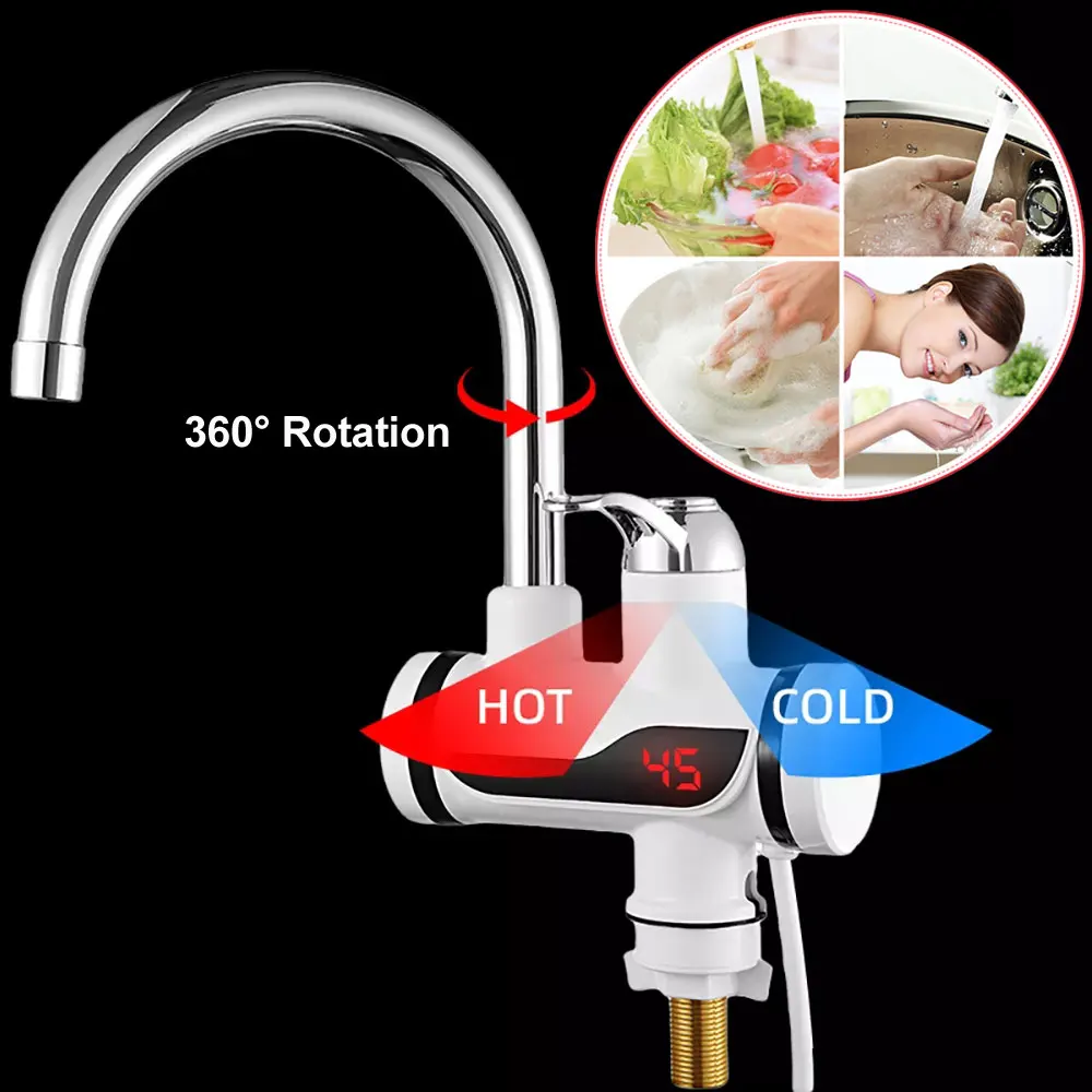 Instant Electric Water Heater Temperature Display Water Heating Kitchen Hot 3000W Water Heater with LED EU Plug Kitchen Faucet