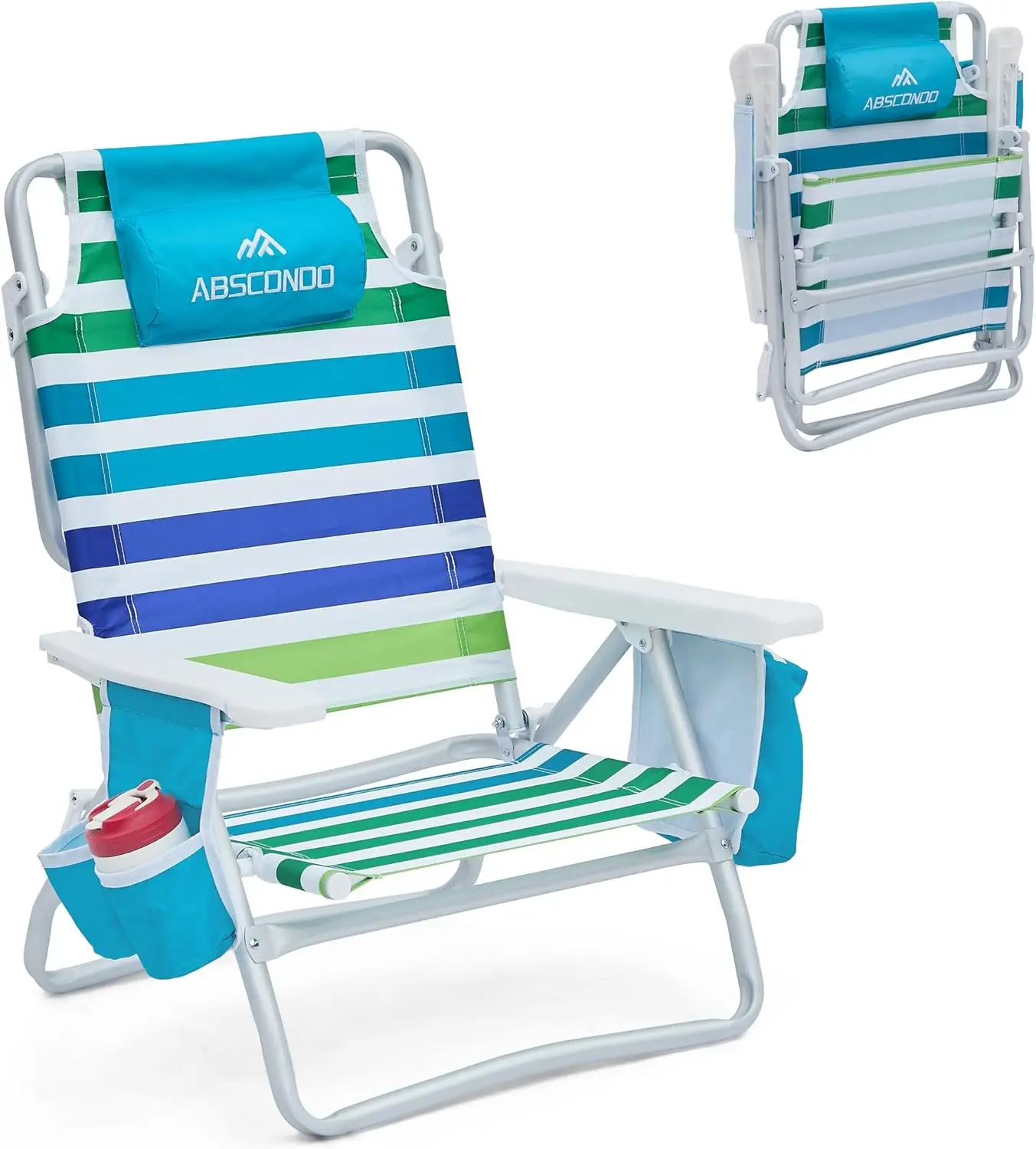 

Складное пляжное кресло для взрослых, 5 положений, с держателем для полотенец, сумкой-холодильником и карманами для хранения, выдерживает нагрузку до 350 фунтов