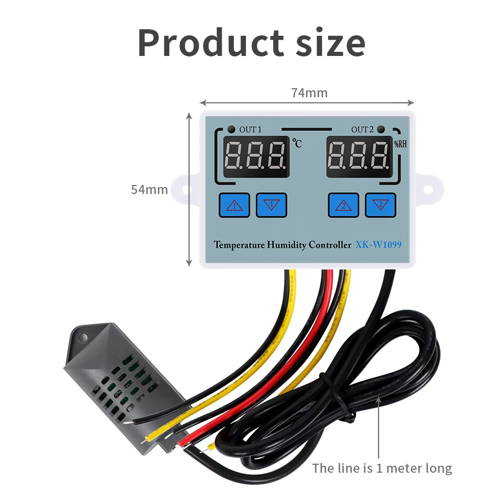 W1099 Dual LED Digital Temperature Humidity Controller Electric Heating Cooling Thermostat 110-220V Aquarium Incubator Regulator