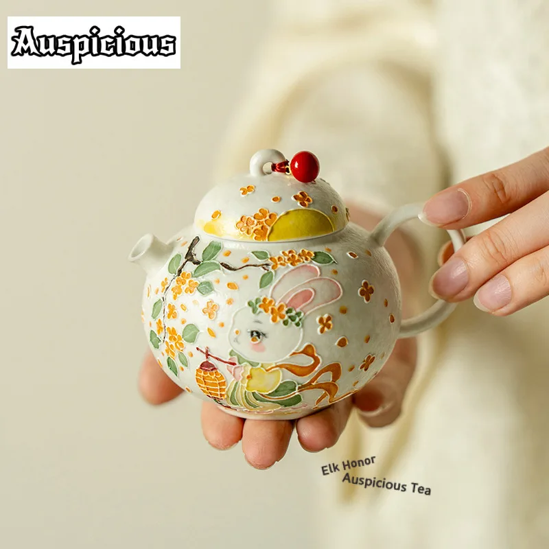 

145ml Rock Mineral White Anti-scald Teapot Aesthetic Tea Infuser Pot Tea Maker Kettle with Ball Hole Dahongpao Teaset Decoration