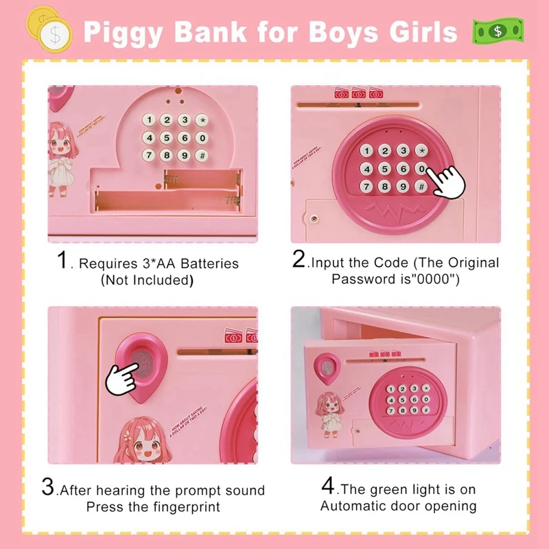 Piggy Bank For Kids,Fingerprint Password Money Saving Box,Coin Bank Money Safe ATM Machine Gift For Birthday