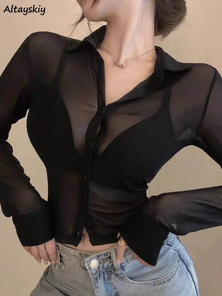 Mesh Sheer Shirts Women Long Sleeve Sunscreen Crop Tops Sexy Summer Thin Breathable Skinny Fashion Ins Streetwear Ladies Chic