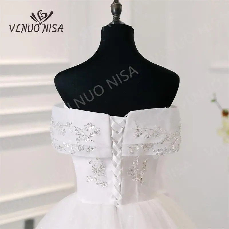 Vlnuo nisa-vestido de novia con hombros descubiertos, traje De novia barato con lentejuelas, talla grande, gran oferta