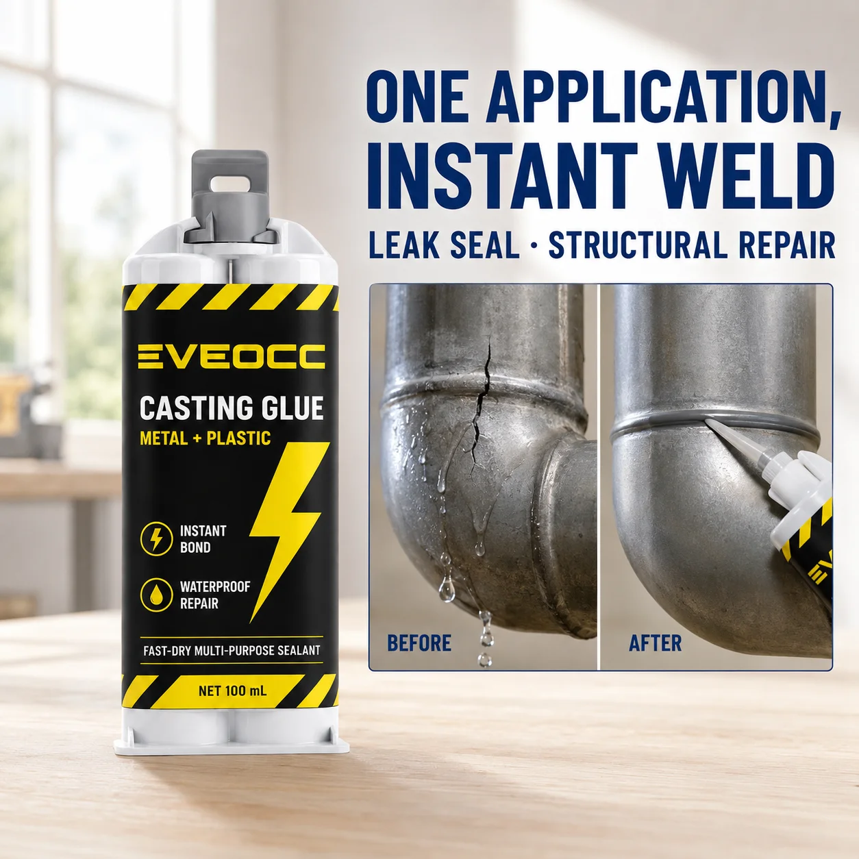 EVEOCC Multi‑Purpose Casting Glue, Fast‑Dry Waterproof Instant Bond Repair Sealant for Metal & Plastic Objects