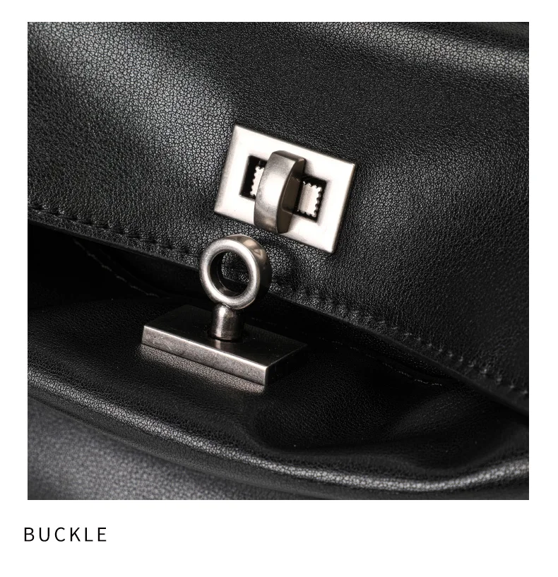 Echte Rindsleder-Handtasche für Damen, Einzel-Schulter-Umhängetasche mit Klappe und Knopf, Geräumige Hobo-Tasche – Detail 17