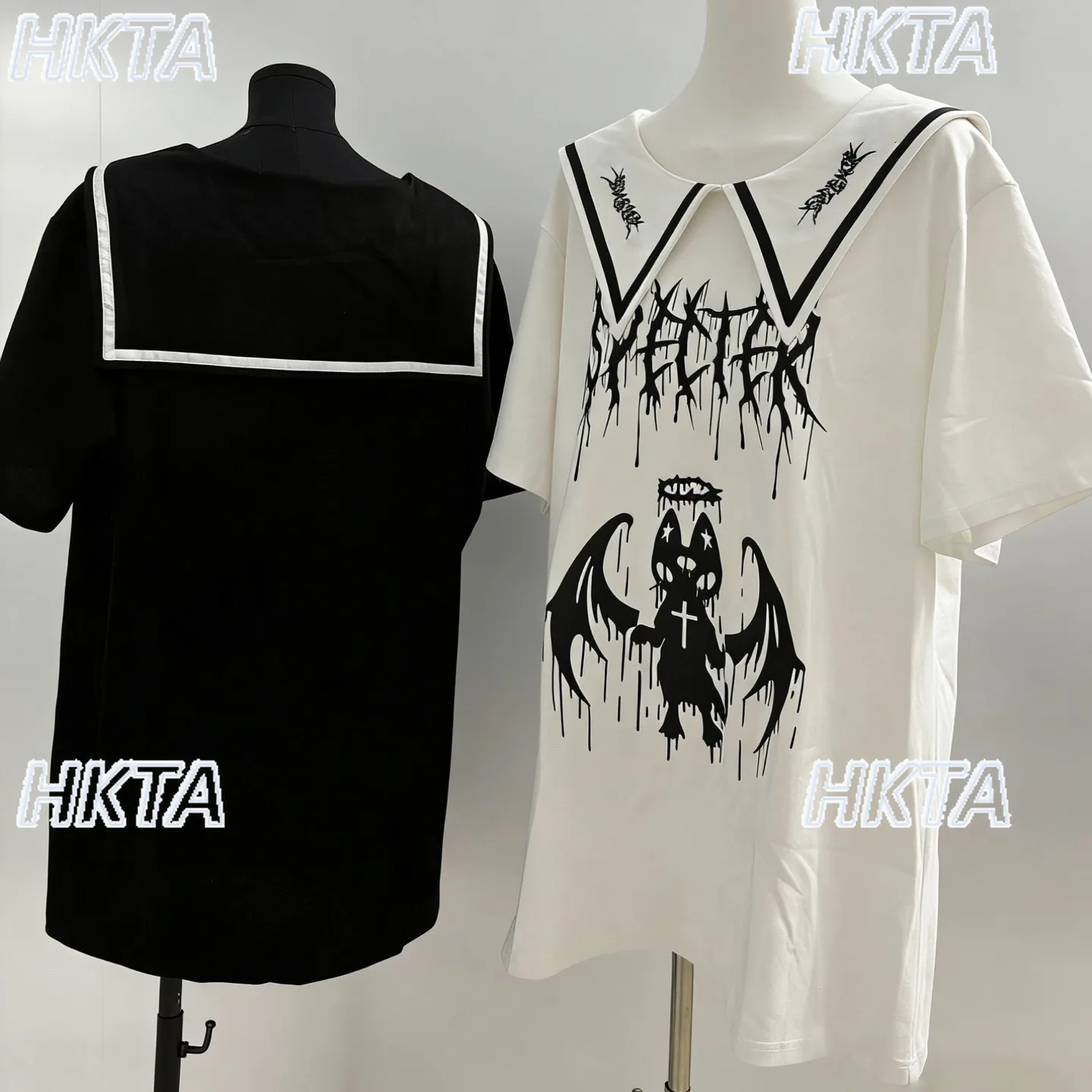 Original Y2k Top Cute Navy Collar Sailor Uniform Subculture Embroider Print Jirai Kei Tshirt Japanese Loose Casual Black T-shirt