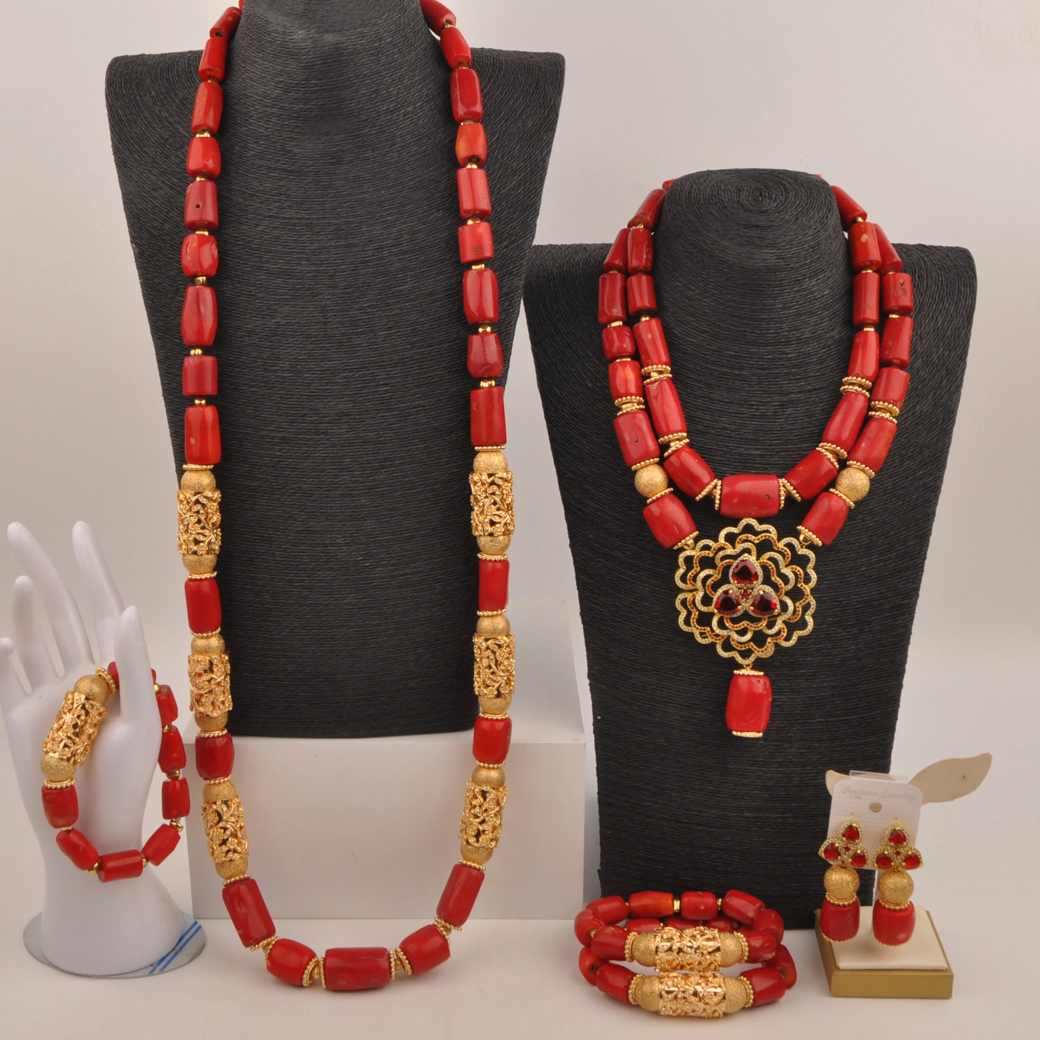 

Natural red coral wedding necklace African fashion jewelry Nigeria collection