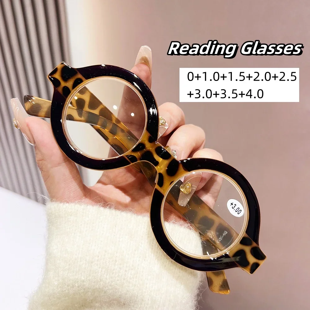 

Men Women Fashion Presbyopia Eyewear Anti Blue Light Eye Protection Reading Glasses Ultra Light Round Leopard Far Sight Goggle