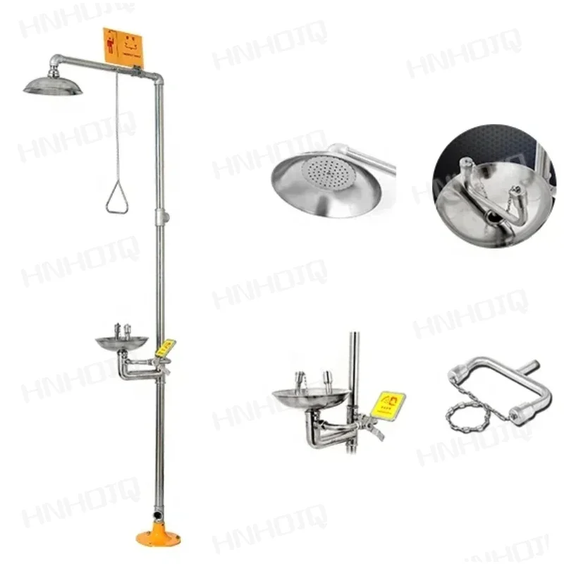 Manufacture stainless steel combination emergency safety drench shower and eyewash with dust cover