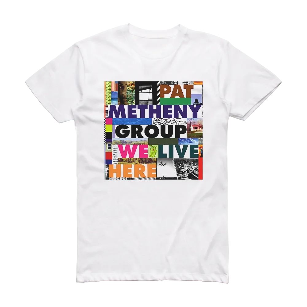 Vtg Pat Metheny Group We Live Here Album Cover Cotton White T Shirt A569 long or short sleeves